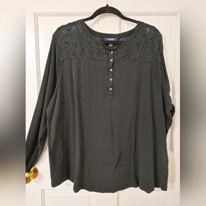 Chaps Long Sleeve Lace Top